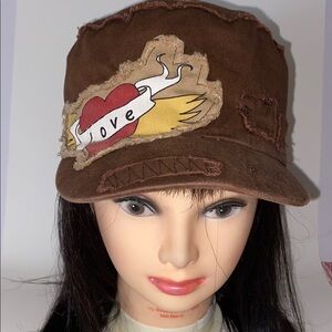 David and Young 100% Cotton LOVE Brown Distressed Women’s Baseball Cap Size OS